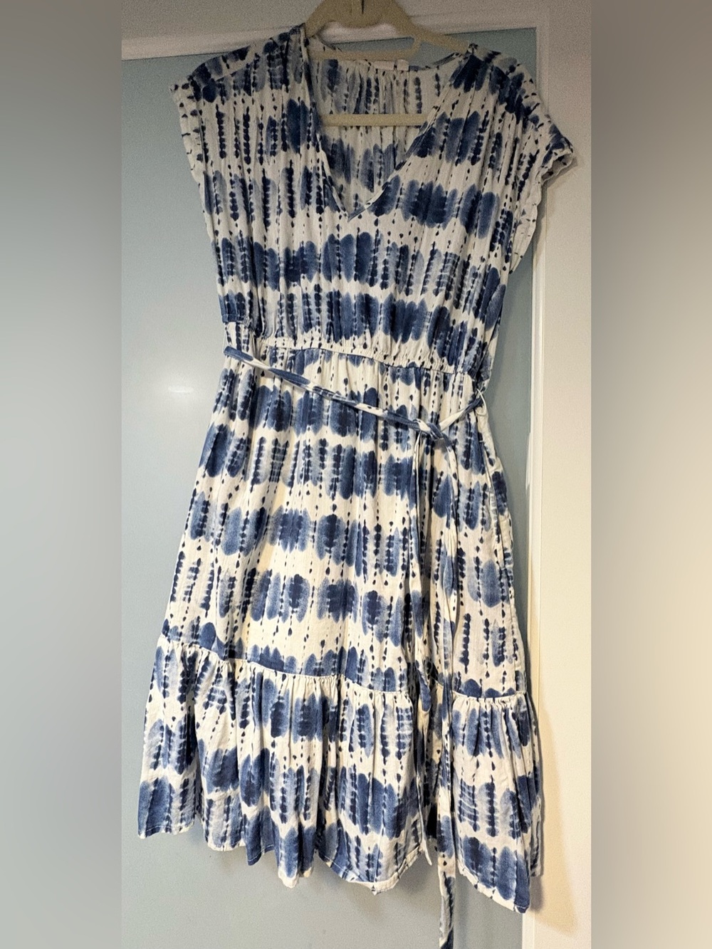 Gap Blue cotton Tie-Dye Midi Dress with Belt
